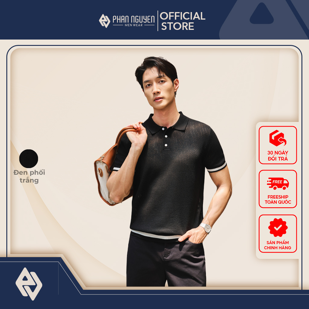 เสื้อโปโลถักผู้ชาย Phan Nguyen ผ้าคอตตอนธรรมชาติ 100% ทรงปกติ APC.343