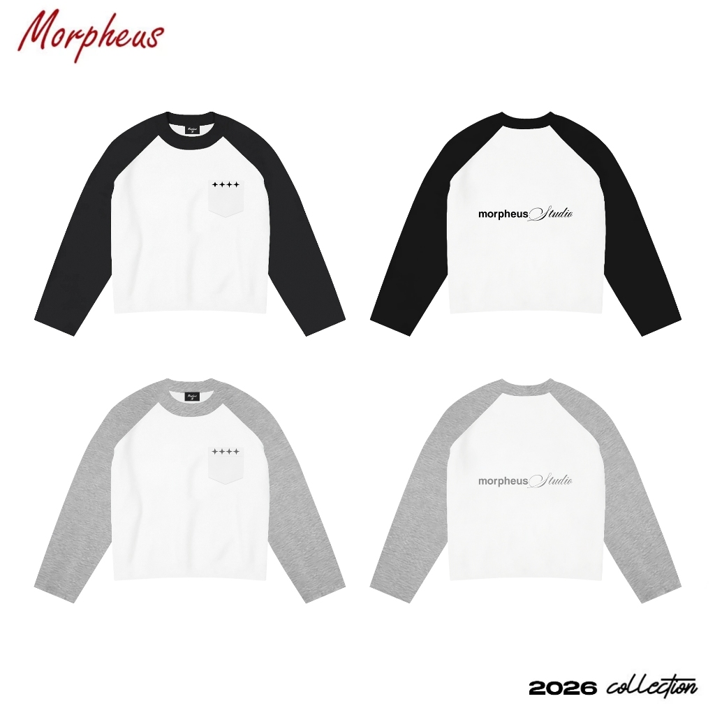 RAGLAN เสื้อยืดแขนยาวปักลายตัวอักษรแบรนด์ท้องถิ่น Morpheus ผ้าฝ้าย Boxy LONGSLEEVE 260gsm