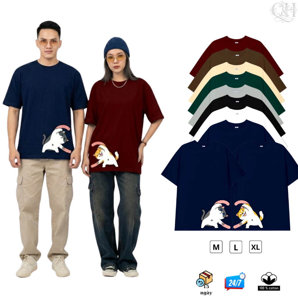 เสื้อยืดโอเวอร์ไซส์สําหรับผู้ชายและผู้หญิง Q&H ผ้าฝ้าย 250gsm ยืดและเท่ 100%