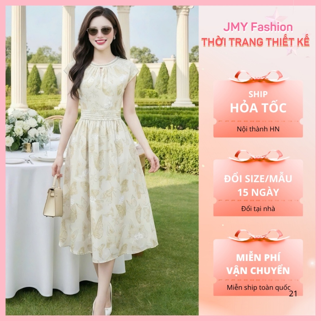 (FIRE) DS8130 ของแท้ DVC ผู้หญิง midi สีฟ้าบานสีเบจหินคอปกออกแบบชุด
