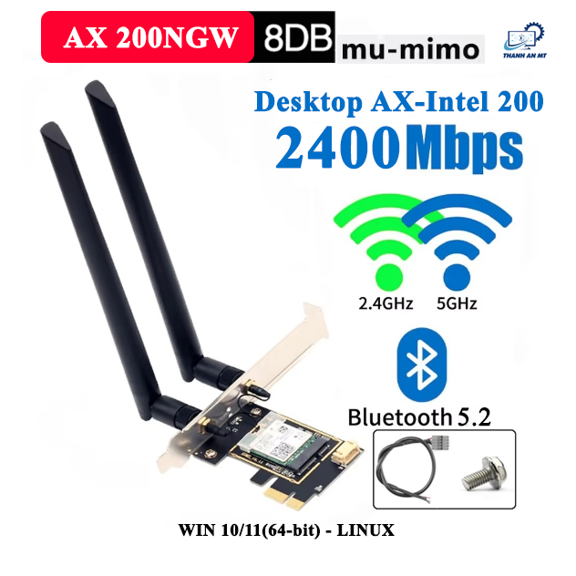 WiFi 6 การ์ด Intel AX 200 NGFF / PCIe บลูทูธ 5.2 ความเร็ว 2.4Gbps สําหรับแล็ปท็อปพีซี Intel-AMD