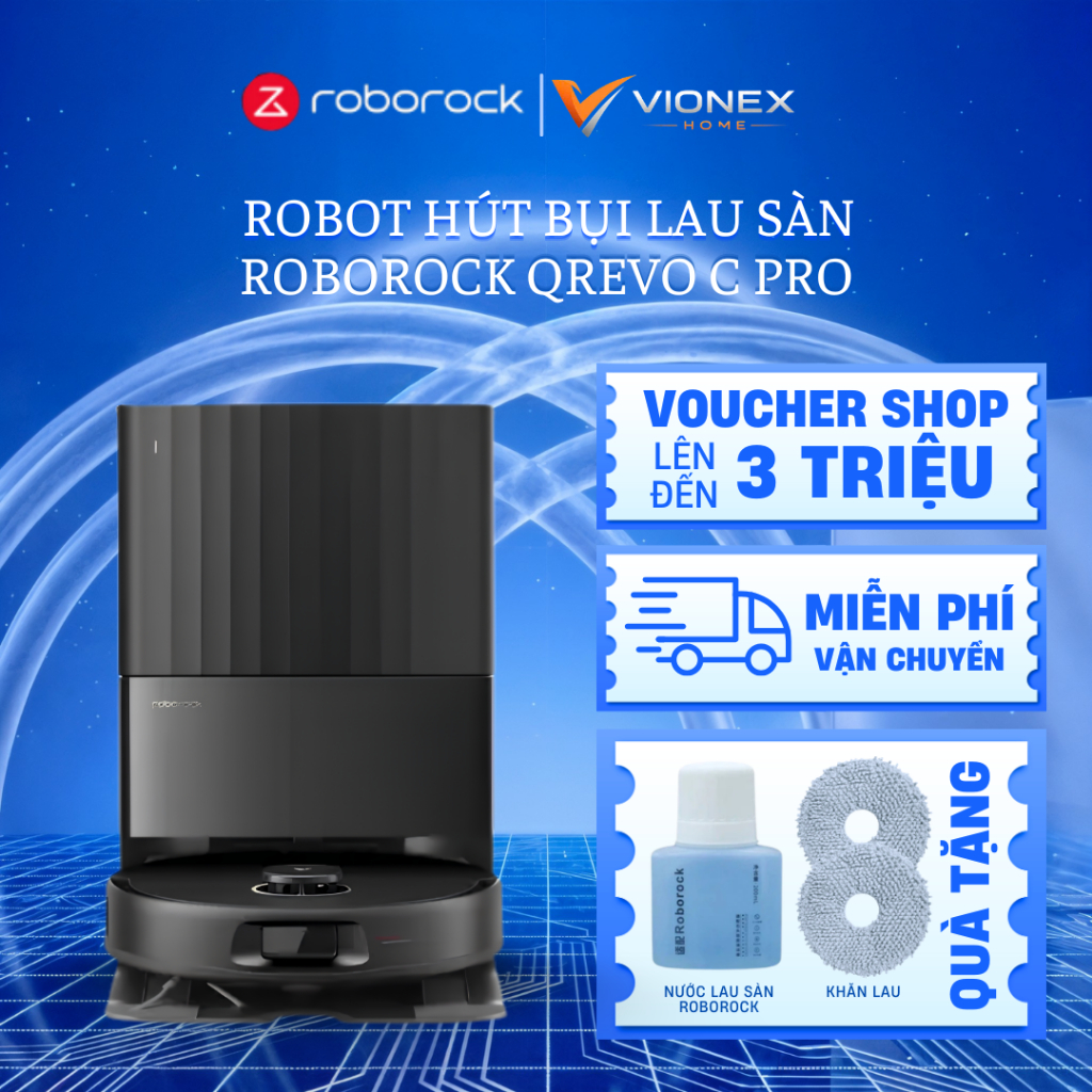 Roborock Qrevo C Pro หุ่นยนต์ดูดฝุ่นและถูพื้น LiDAR 18500Pa สีขาว/ดำ