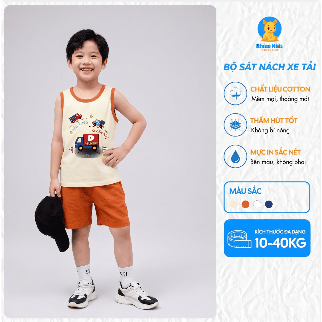 RHINO KIDS FASHION SHOP ชุดสามชิ้นเด็กชาย (BL513) - ผ้าฝ้ายคุณภาพสูง นุ่ม เย็นสบาย