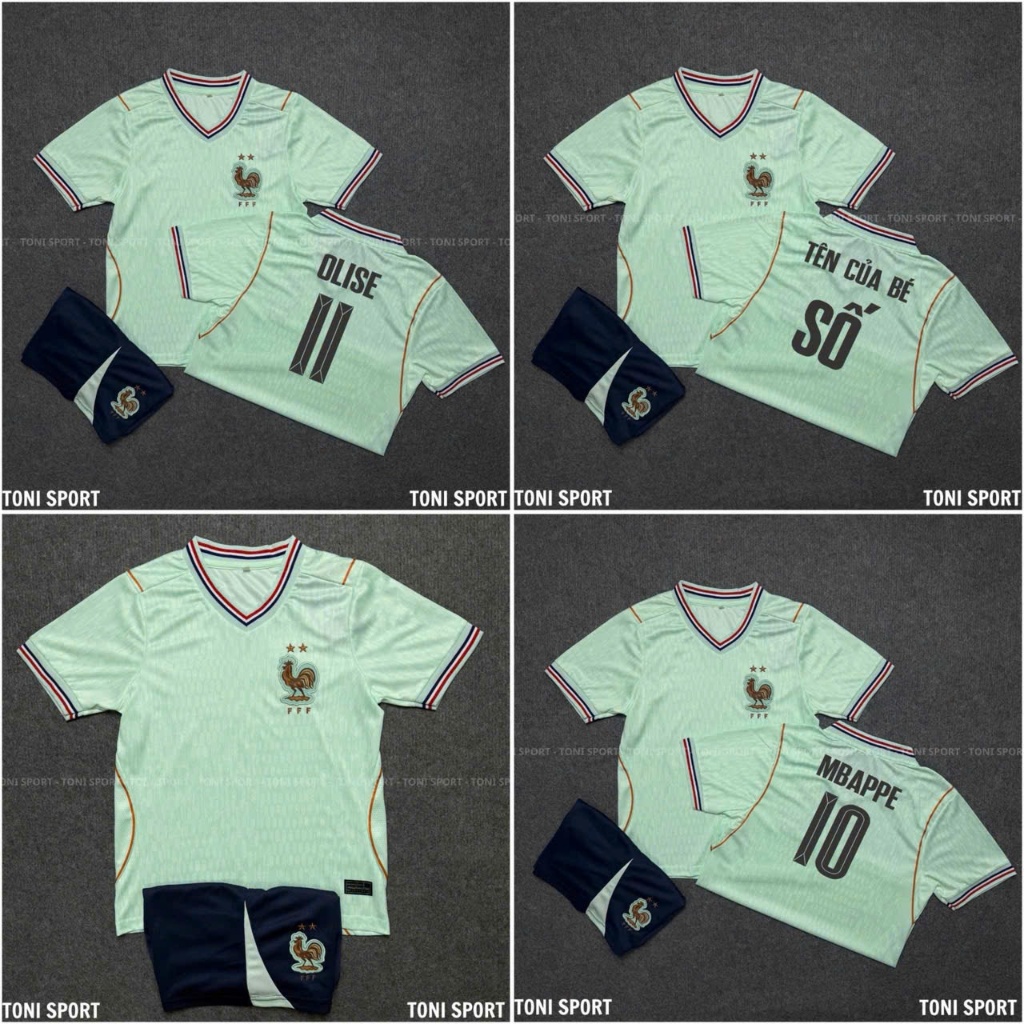 ฝรั่งเศส ฟุตบอลโลก 2026 ชุดฟุตบอลเด็ก (กางเกง + เสื้อ) - ผ้าไทยงาระบายอากาศได้คุณภาพสูง - TN