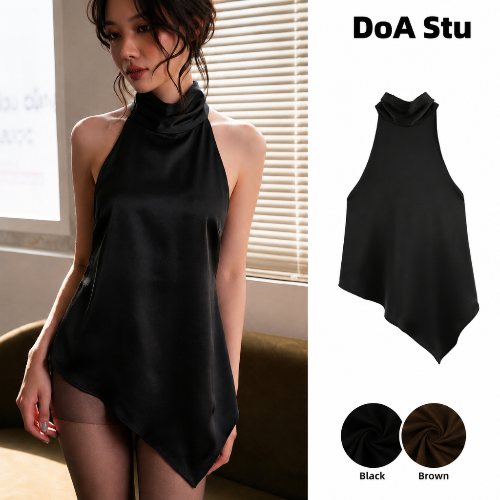 เสื้อเชิ้ตผ้าไหมผู้หญิงคอปกสายเดี่ยวและชายเสื้อเฉียง AH15 Chic Lady DoA.Stu