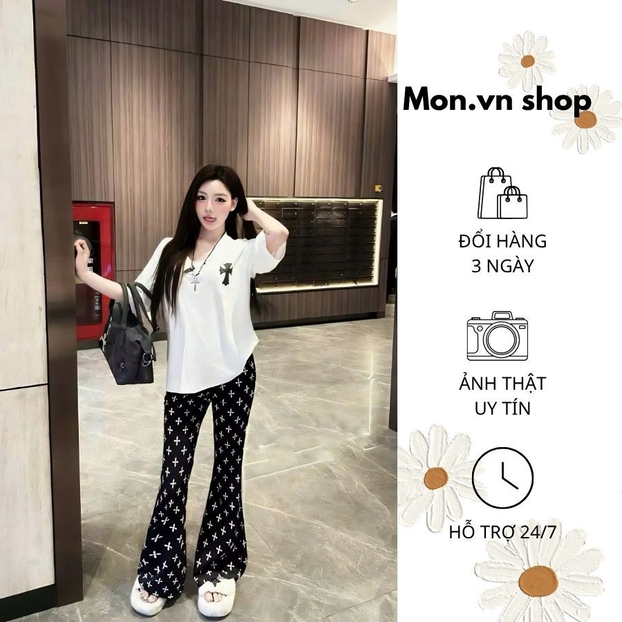 ชุดเสื้อยืด HEARTNECKLACE MIXED WITH FLARE PANTS HOT HIT MON SHOP