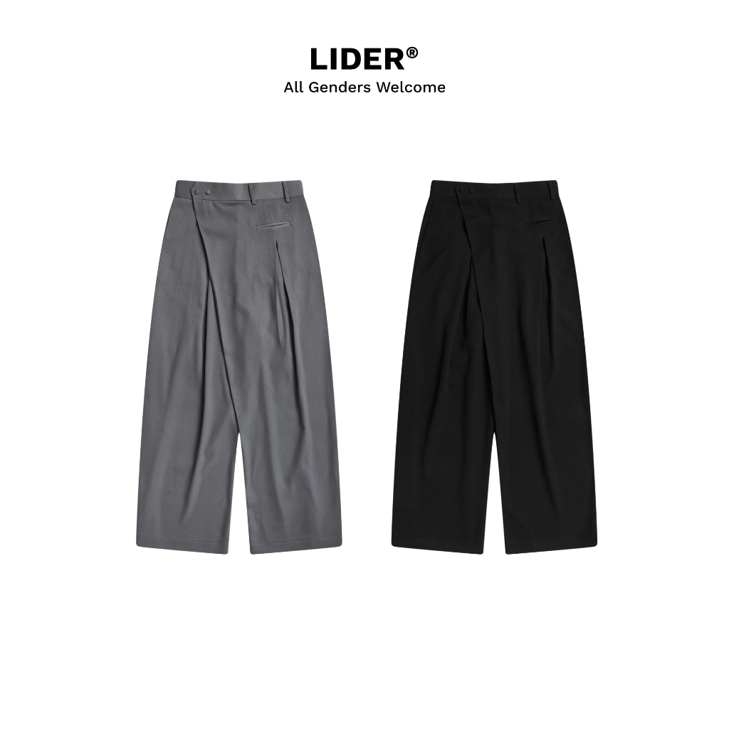 Unisex LIDER OFF-DUTY TROUSERS ขากว้าง Diagonal TROUSERS - สีดํา/เทา