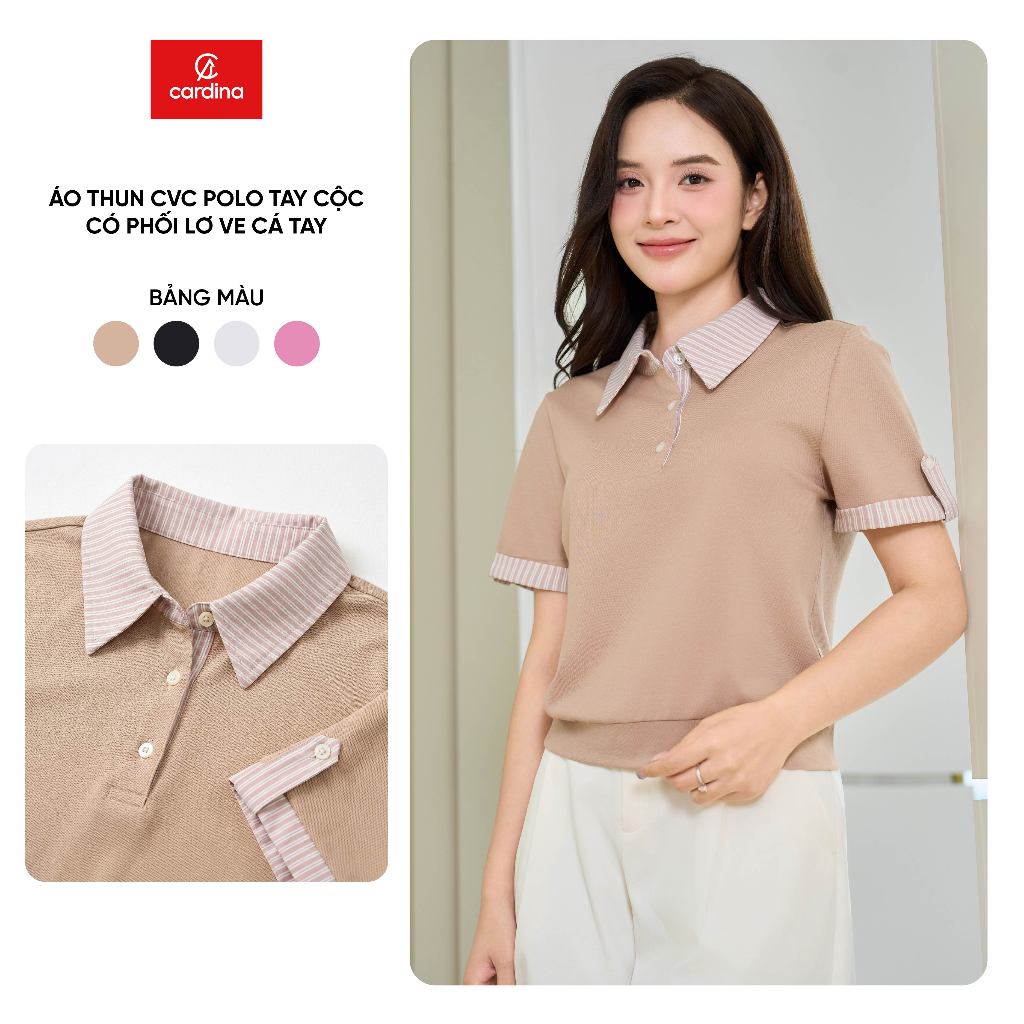 เสื้อโปโลผู้หญิง CARDINA ทําจากยางยืด CVC แขนสั้นคอปกและแขน 6APC10