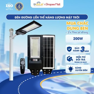 Đèn Đường Liền Thể Năng Lượng Mặt Trời TP SOLAR 200W, Chiếu Sáng 100m2 Xuyên Đêm, Cảm Biến Chuyển Động TP.LT01.200