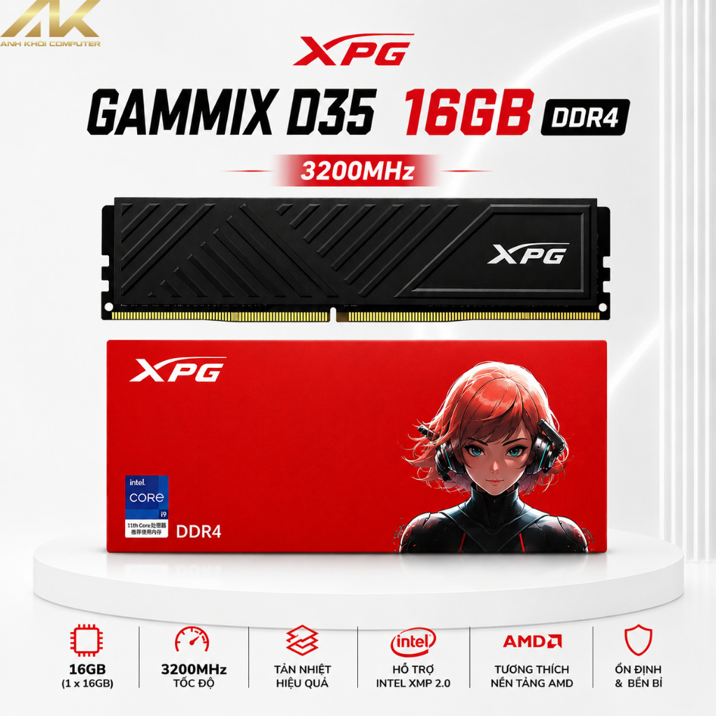 RAM ADATA XPG GAMMIX D35 16GB 3200 Mhz DDR4 สีดํา HEATSINK