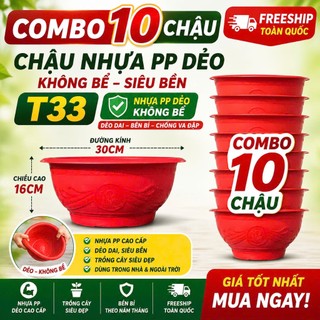 COMBO 10 Cái Chậu Nhựa Trồng Cây T33 Truyền Thống Tuỳ Màu 30 x 17cm NHỰA DẺO SIÊU CỨNG KHÔNG BỂ