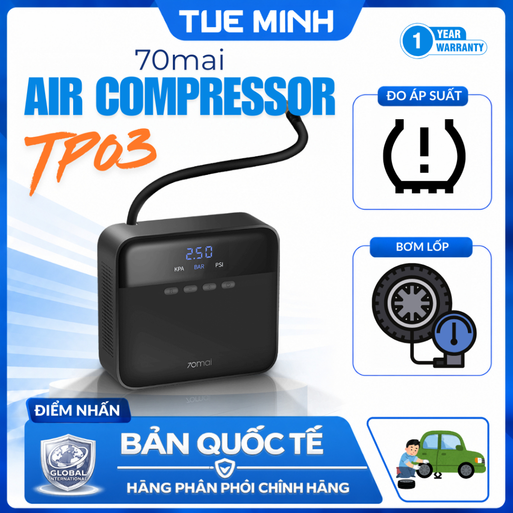 ที่สูบลมยางขนาดเล็กสําหรับรถยนต์ 70Mai Mi Drive TP03 Air Compressor Lite