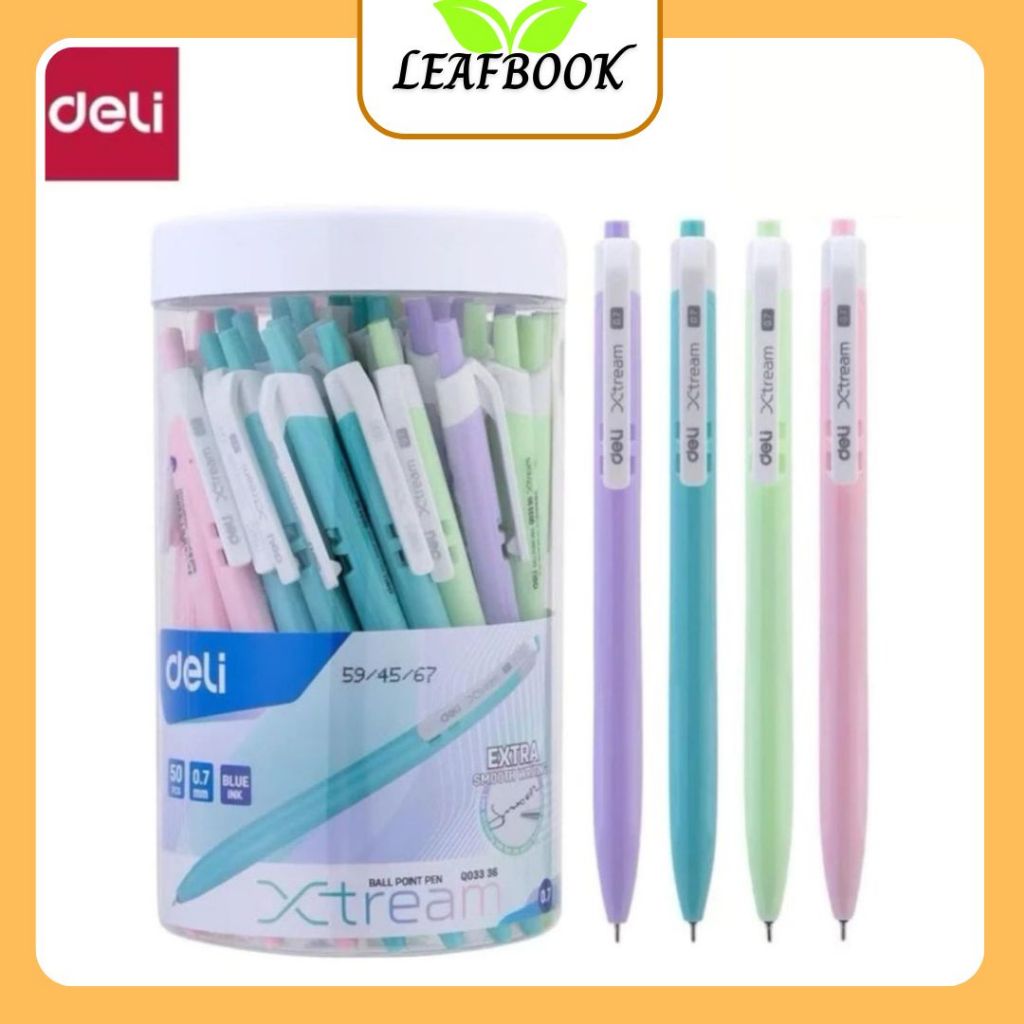 LEAFBOOK XTREAM Deli Pastel Ballpoint Pen Q03336/ 03336 Blue Ink 0.7mm nib - เขียนอย่างสม่ําเสมอ ราบ