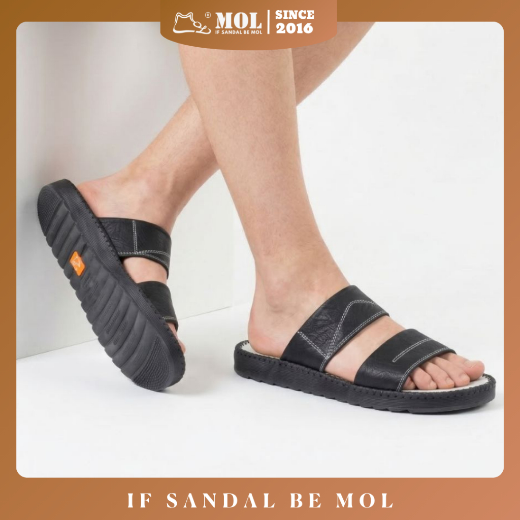 MOL HD1B2 รองเท้าแตะเย็บด้วยมือ TPR Sole 2 สายรัดแนวนอนสําหรับ Streetwear และชายหาดแฟชั่นสําหรับผู้ช