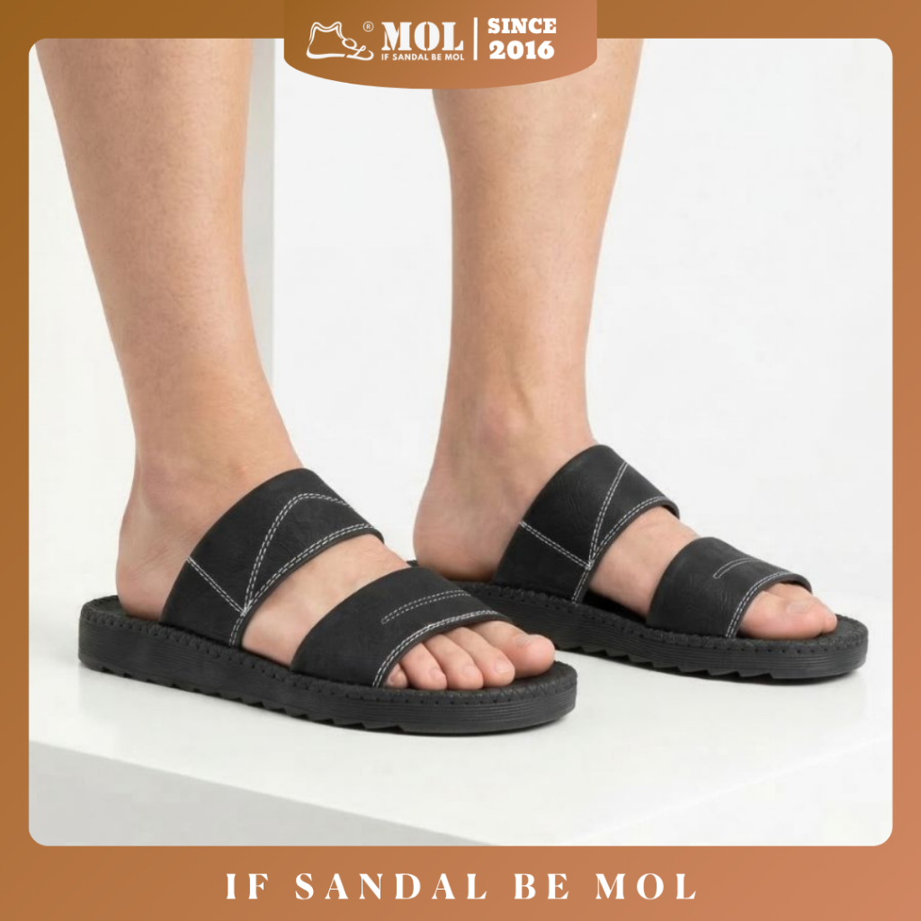 MOL HD1BB รองเท้าแตะเย็บด้วยมือ TPR Sole 2 สายรัดแนวนอนสําหรับ Streetwear และชายหาดแฟชั่นสําหรับผู้ช