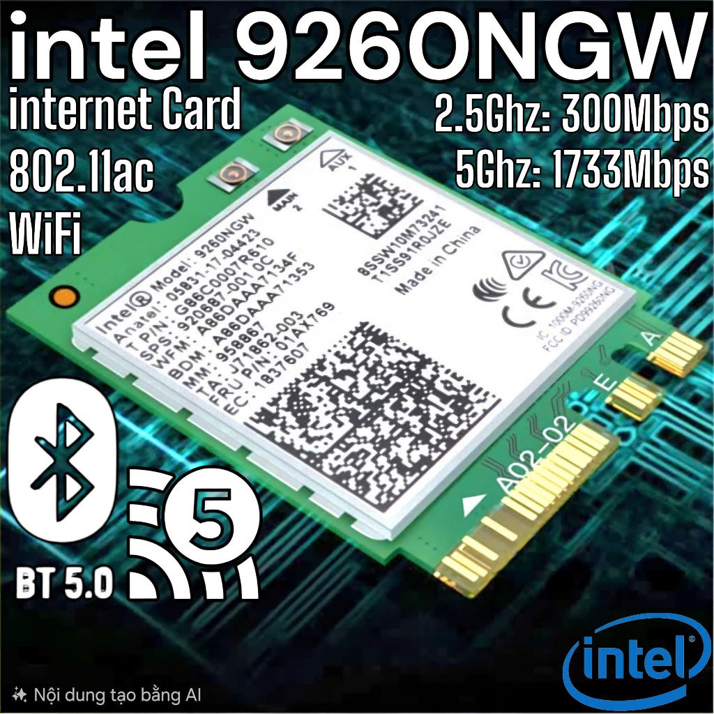 การ์ด Intel 9260NGW - WiFi 5 + BT5.0 - ใหม่ 100% - พื้นอินเทอร์เน็ต 802.11ac