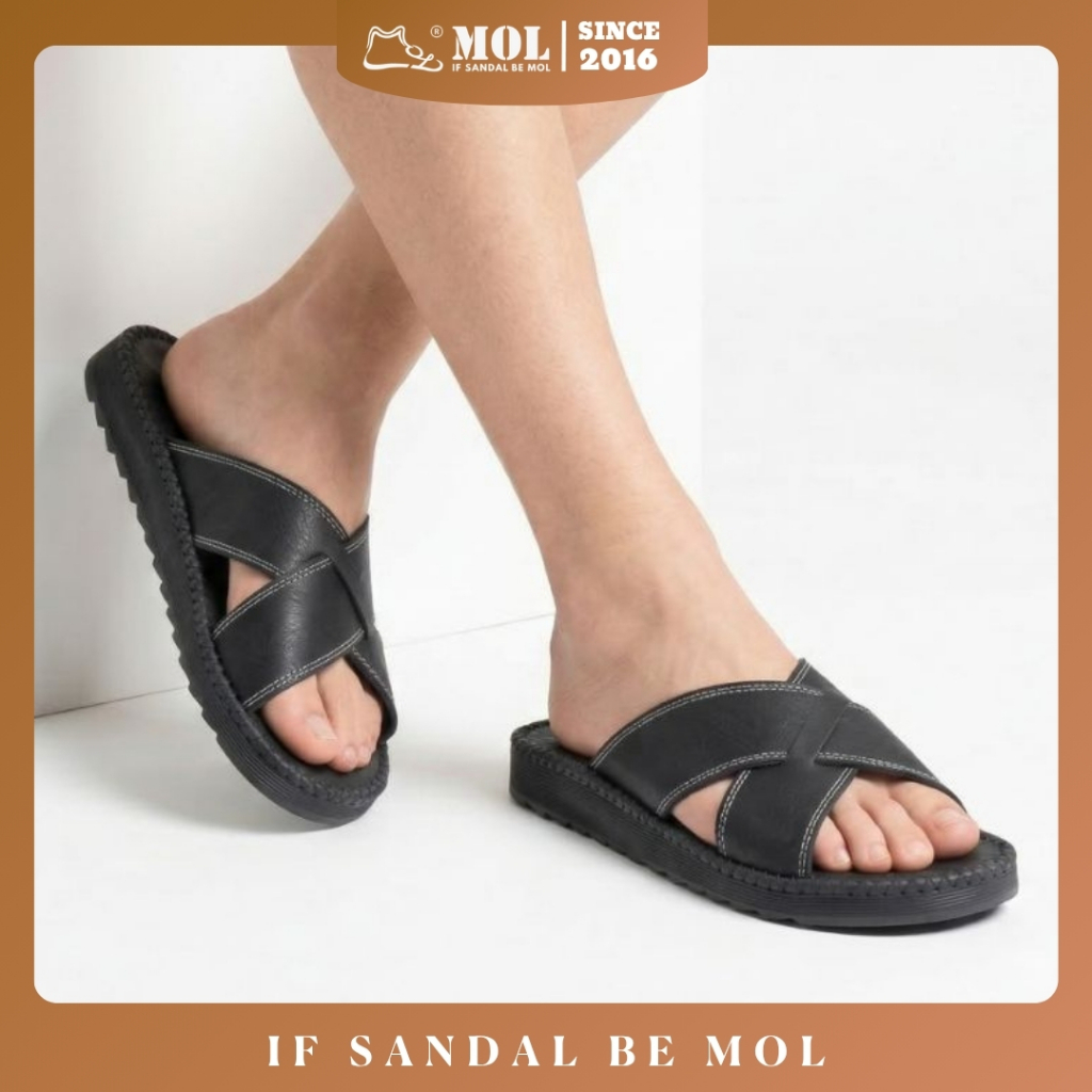 MOL HD4BB รองเท้าแตะ Handmade TPR Sole 2 Cross Straps แฟชั่น Streetwear รองเท้าแตะชายหาดสําหรับผู้ชา