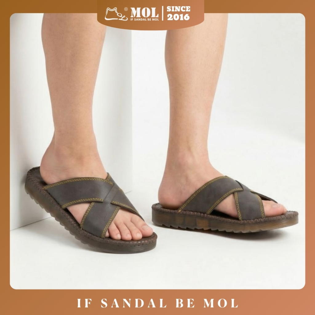 MOL HD4Br รองเท้าแตะ Handmade TPR Sole 2 Cross Straps แฟชั่น Streetwear รองเท้าแตะชายหาดสําหรับผู้ชา