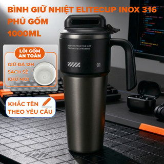 Bình giữ nhiệt Inox 304 phủ gốm EliteCup giữ đá 12 tiếng lâu bền, ly giữ nhiệt 1000ml mang chạy bộ, tập gym- CÓ KHẮC TÊN