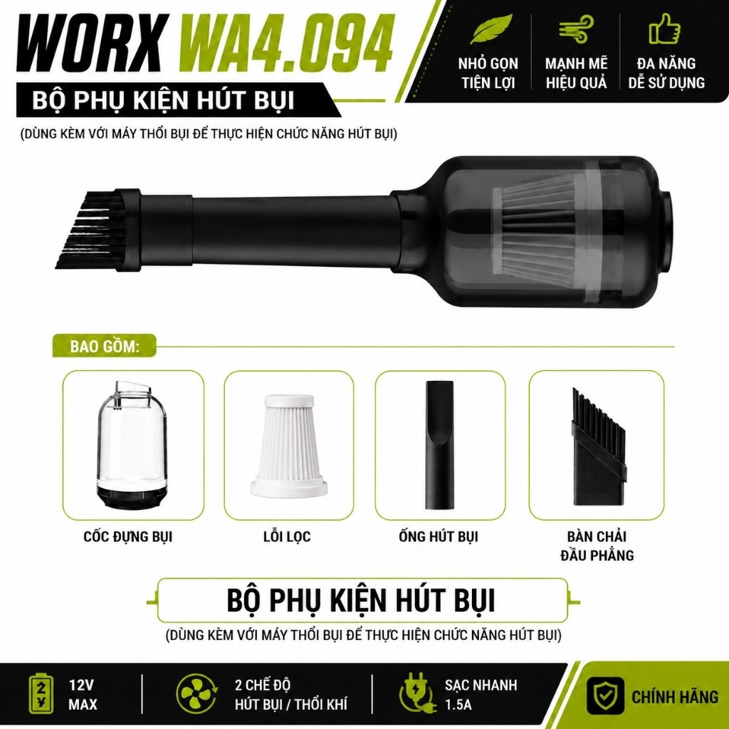 Worx WA4.094 ชุดอุปกรณ์เสริมเครื่องดูดฝุ่นสําหรับเครื่องเป่าลม Worx WU094