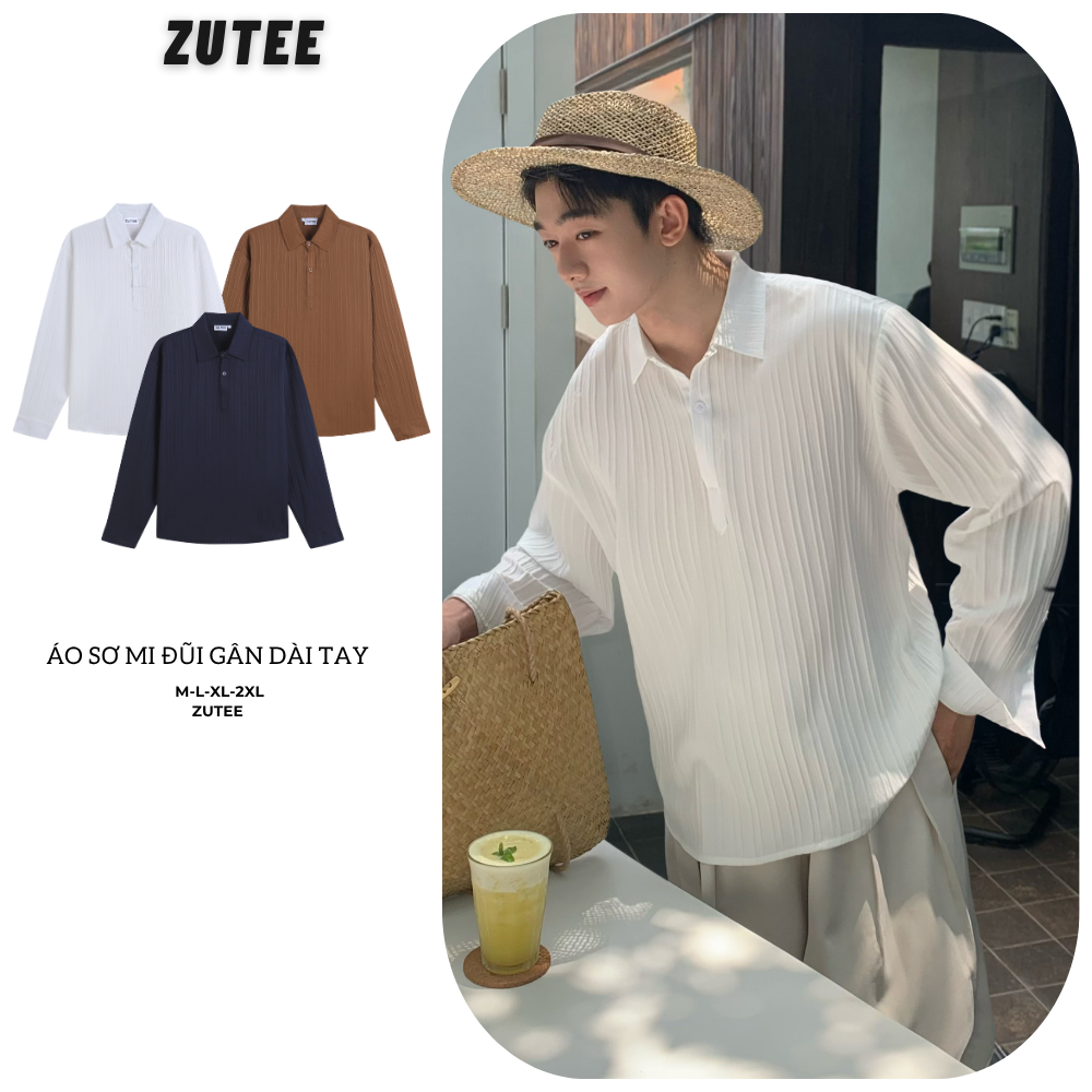Stylized German Collar Long-Sleeved Ribbed Shirt, Elegant Ribbing Cool และ Easy to Coordinate A56