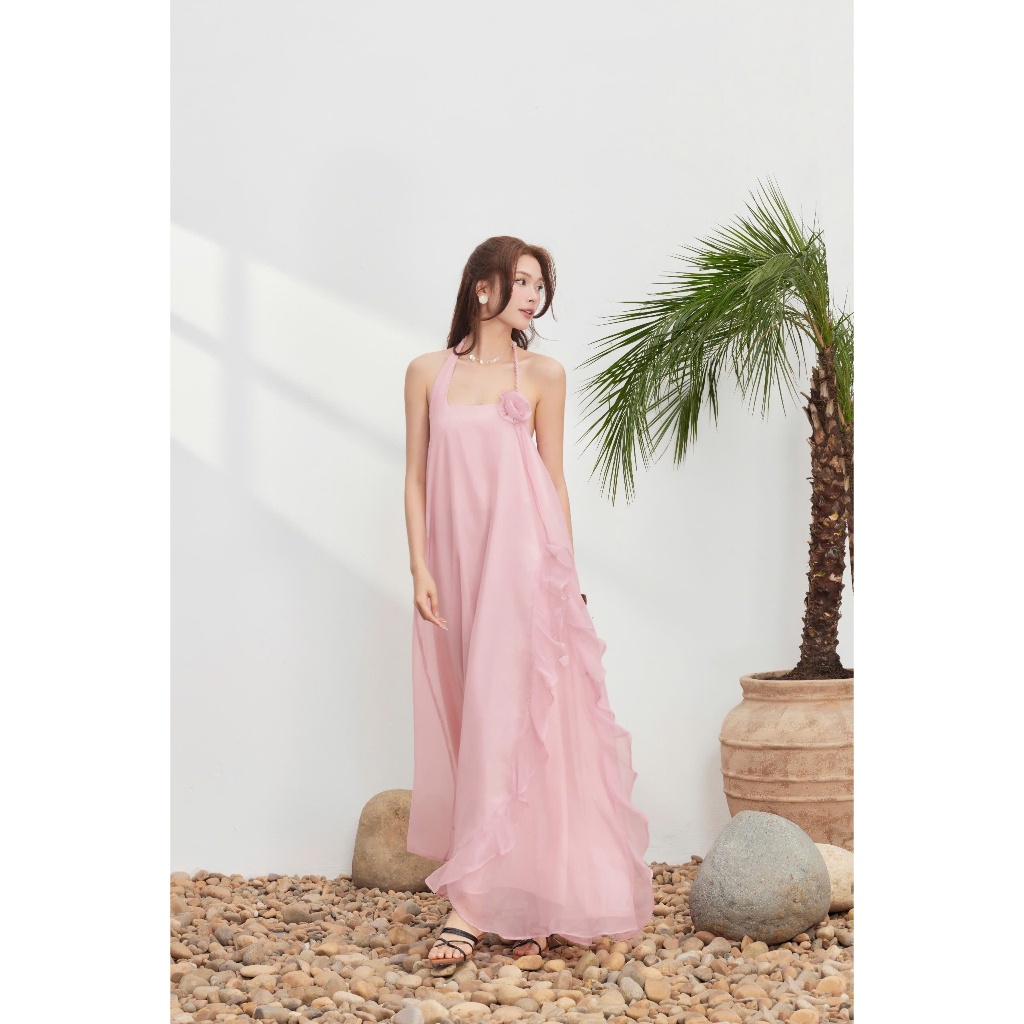 BISHAM DRESS ชุดสตรีคอปกยกทรงดอกไม้นูนและพู่สําหรับชายหาดและStreetwear GOUT DE JUN