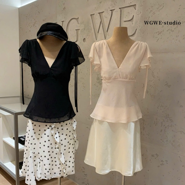 WGWE• 9778 wgwe เสื้อชีฟองแขนระบาย สินค้า QC ไซส์ SM