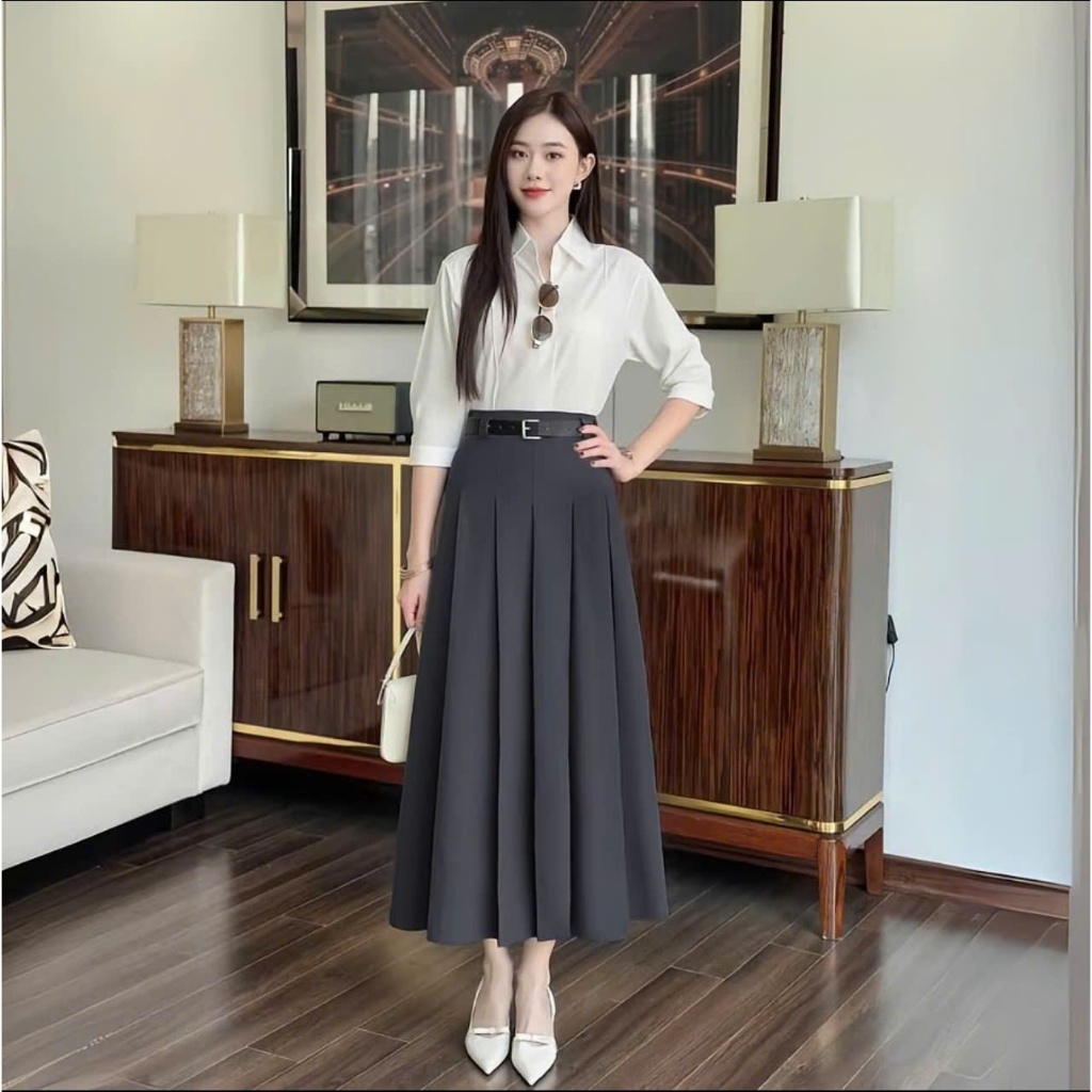 80CM LONG PLEATED SKIRT (เข็มขัดหนัง INCLUDED) - SOFT TUYTSY - YEN NGUYEN CLOSET
