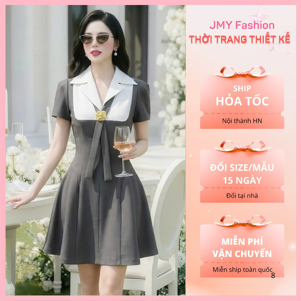 (FIRE) DS8182 ของแท้ DVC เดรสบานสั้นคอปกเสื้อกั๊กสีขาวสําหรับปาร์ตี้ออฟฟิศ