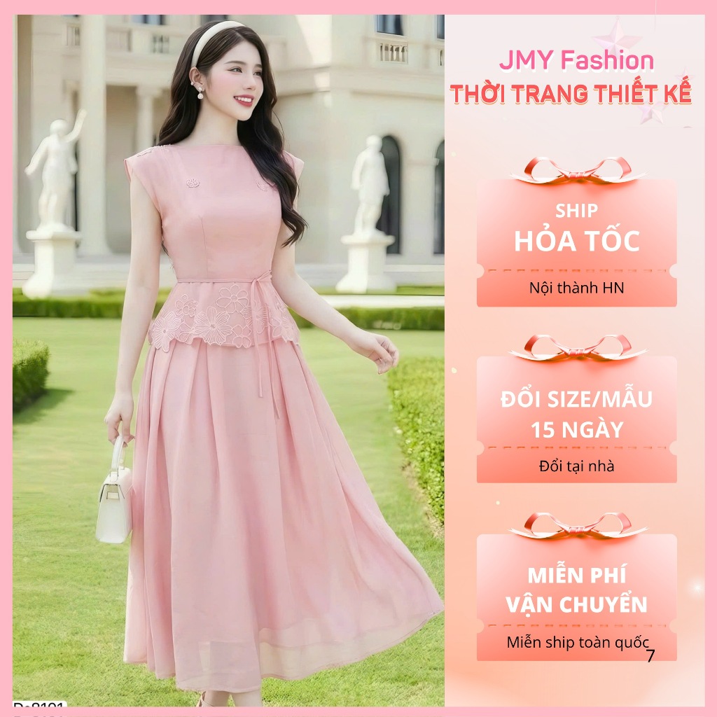 (FIRE) DS8101 DVC ของแท้ DVC เดรสยาวบานเอวโบว์และดอกไม้ผ้าไหมปัก