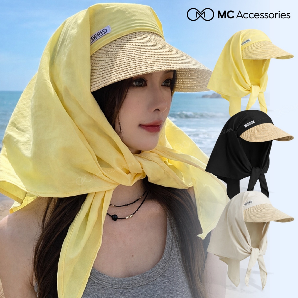 JN21 MC STUDIO หมวกฟางนุ่มกว้างสไตล์เกาหลีหมวกกันแดดผู้หญิงชายหาดนุ่มระบายอากาศรูปแบบ