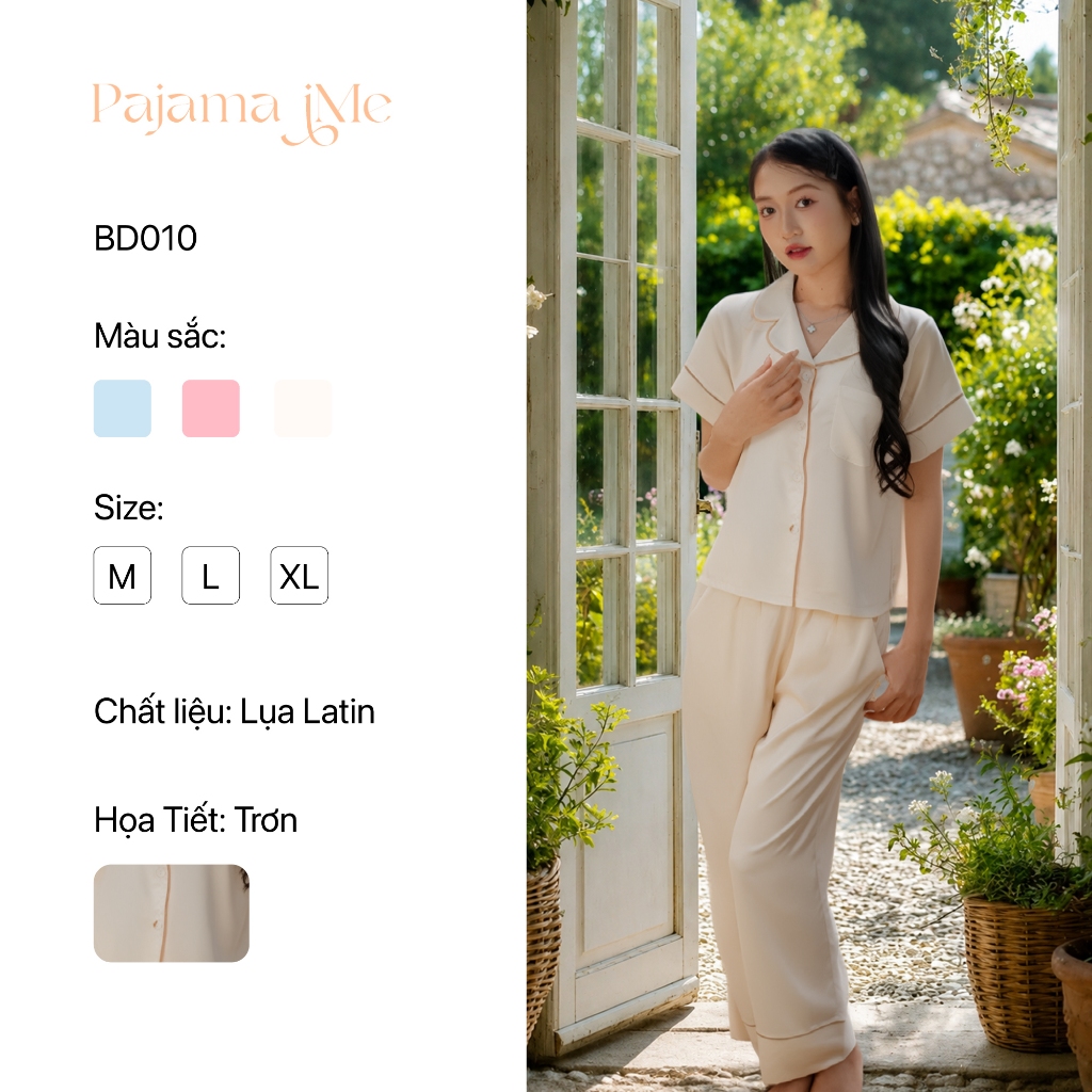PAJAMA iME SHORT-SLEEVE SILK PAJAMA iME SOFT, COOL, ELEGANT SLIM PATTERN สําหรับผู้หญิง BD010