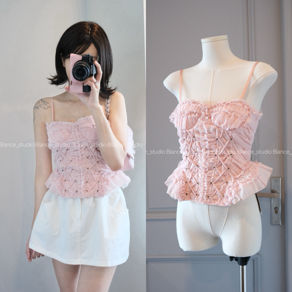 BLANCE STUDIO qccc เสื้อกล้ามสีชมพูชั้น