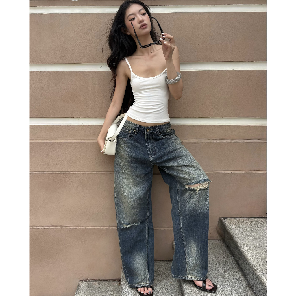 โลโก้ไม่สมมาตร Waxed Ripped Jeans Aiai Official