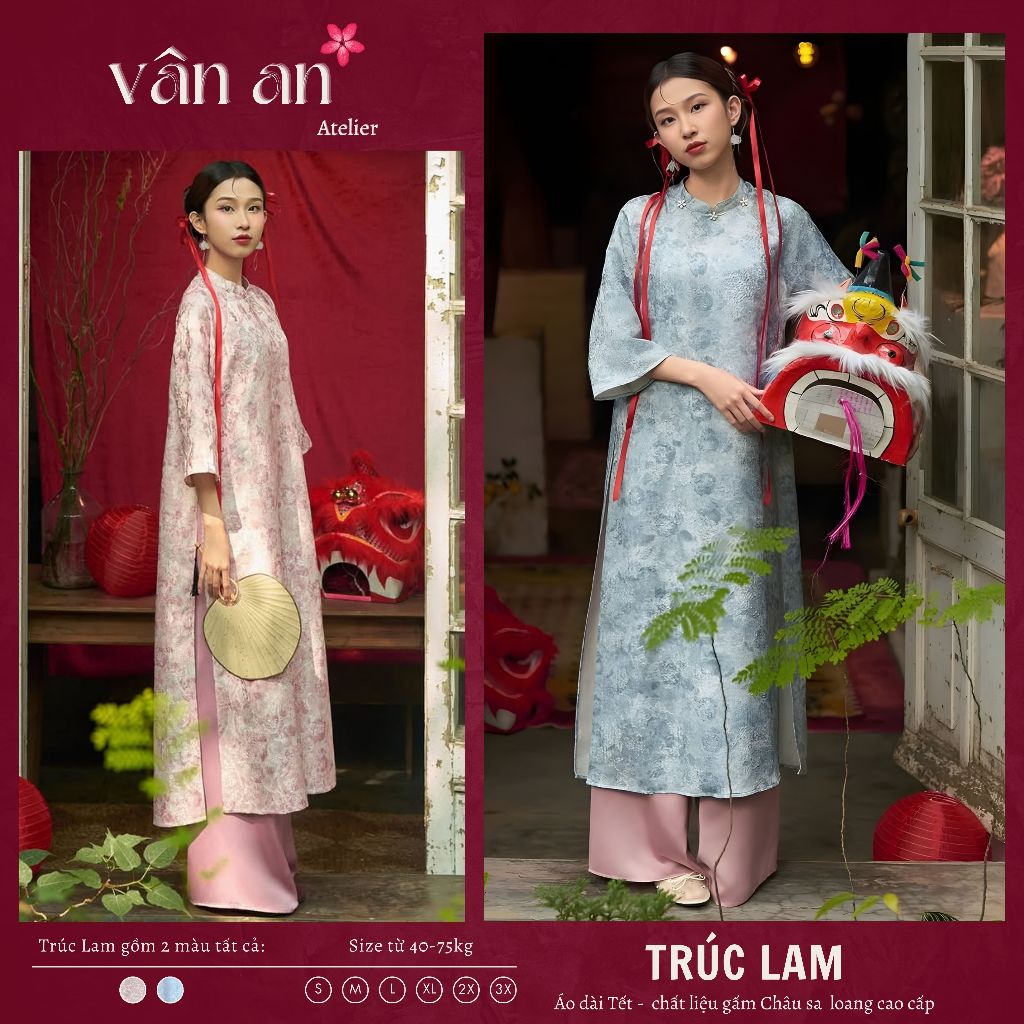 [VAN AN - READY STOCK] TRUC LAM Ao Dai - ตรง แขนสั้น - วัสดุโบรเคดลายนูน, เสน่ห์ดอกไม้บนปก