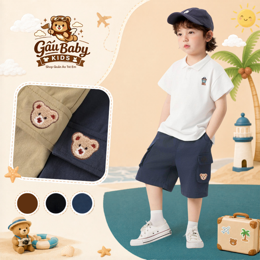 [QS001] กางเกงขาสั้นเด็กสําหรับเด็กผู้ชายฤดูร้อน, Beachwear สําหรับเด็กที่มีรูปร่างโง่กระเป๋ากล่องสี