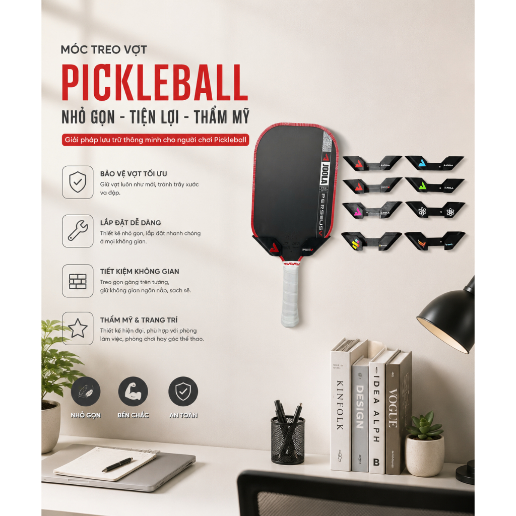 ไม้แขวนเสื้อ Pickleball แบบคงที่ – อุปกรณ์เสริมตกแต่งที่เรียบร้อยสําหรับแร็กเก็ต Joola, Selkirk