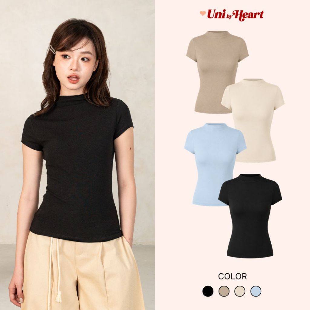 Yuri Top CT001 เสื้อเชิ้ตผู้หญิงแขนสั้น ทรงเข้ารูป ทันสมัย วัสดุยางยืด - Uni By Heart