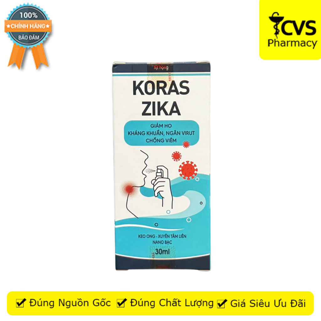 Koras Zika - ช่วยทําความสะอาดช่องปากและลําคอ ชุ่มคอเมื่อเจ็บคอ - กล่อง 30ml - CVS Pharmacy