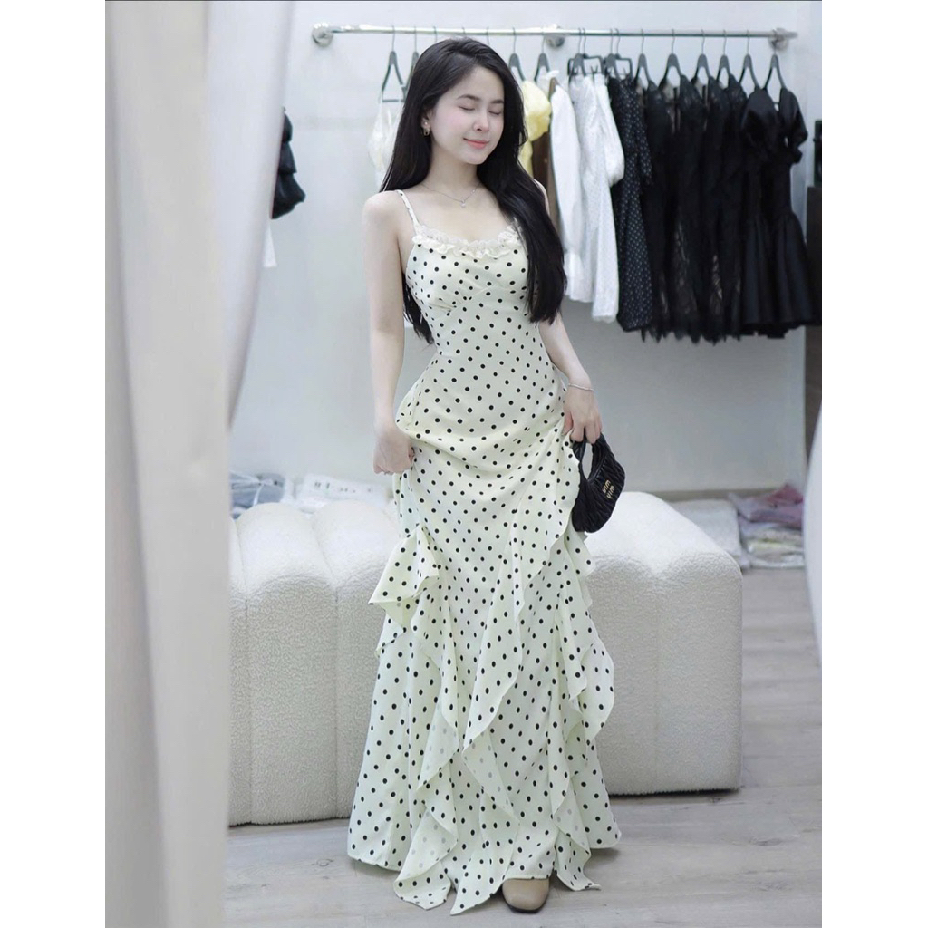 แม็กซี่เดรสสายยาว 2ส แต่งลูกไม้ระบาย ออกงาน ปาร์ตี้ HT777 พร้อมรูปสินค้าจริง