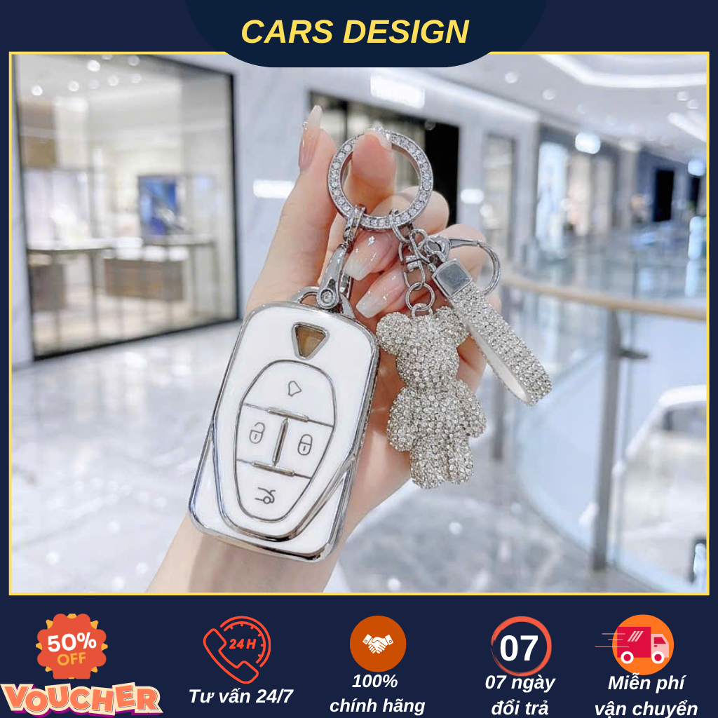 Vinfast Car Key Case VF6, VF7, VF8, VF9 2024-2025 Silver Border - เคสซิลิโคนคุณภาพสูง