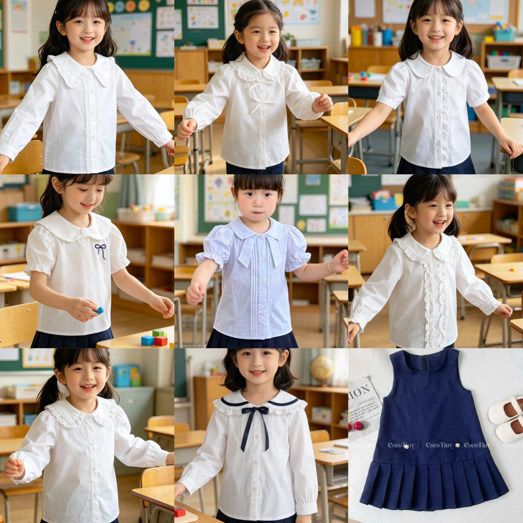 2-11/12y เสื้อเชิ้ตแขนสั้นและเสื้อกล้ามสีขาวสําหรับเด็กผู้หญิง J3011 SD1 SD3 SD4 SD5 S11 SD9 S01