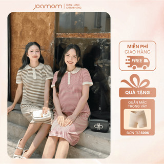 [Bestseller] Váy Bầu Đầm Bầu Joamom Cotton Kẻ Hàn Cổ Lá Sen Thanh Lịch - Chất Cotton Hàn Cao Cấp - JBVB121