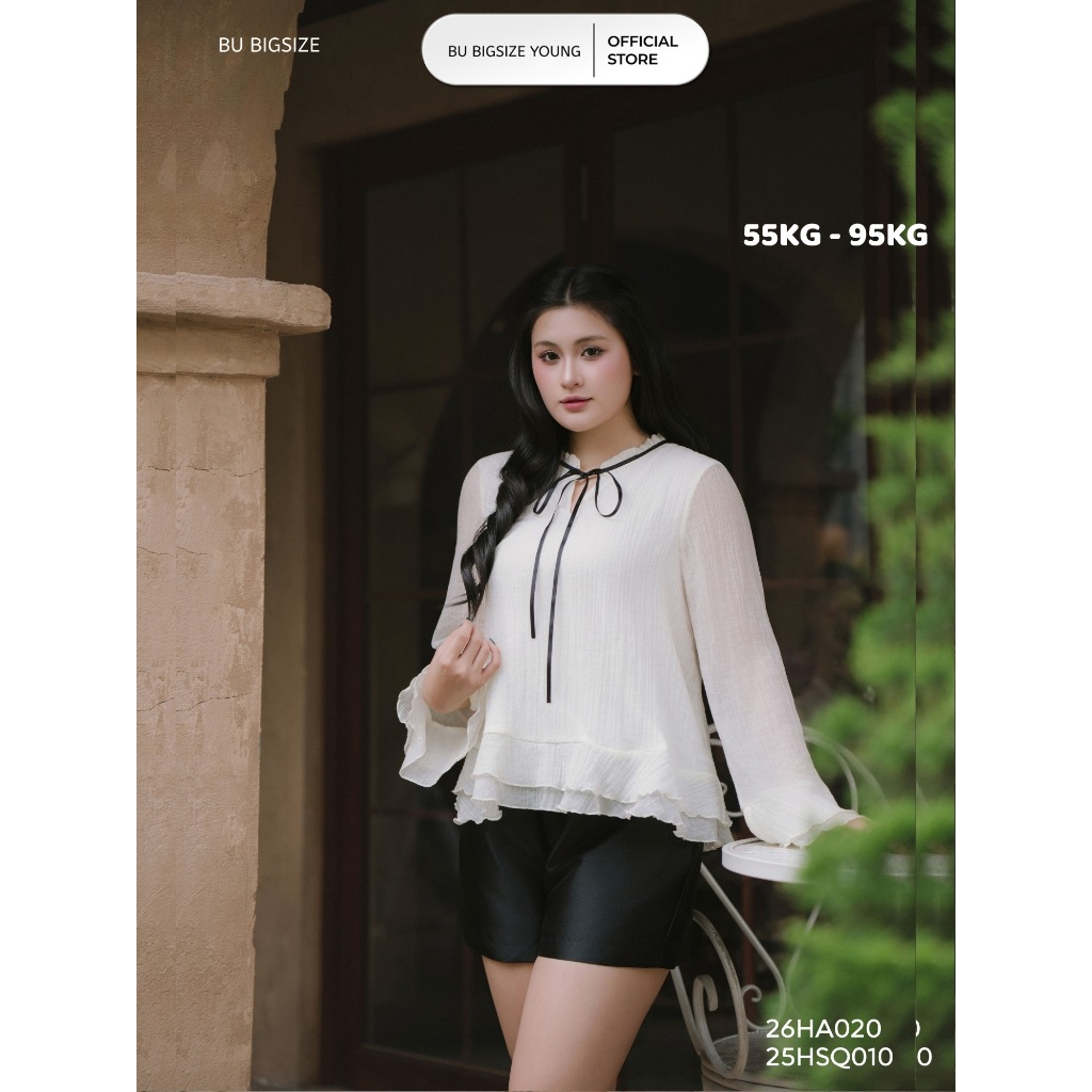 เสื้อเบลาส์คอระบาย BIGSIZE แขนบาน – 26HA020 - [BU Bigsize Young]