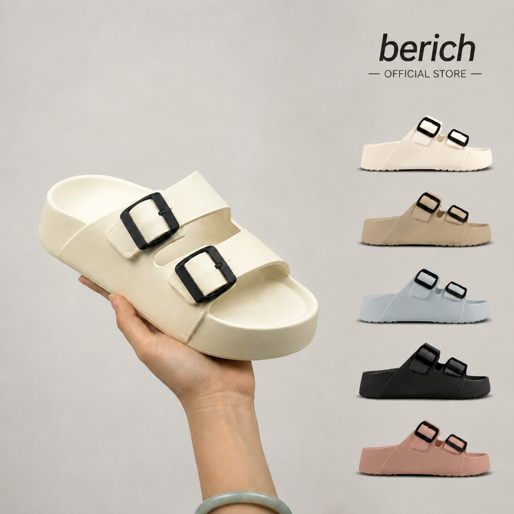 Berich BE522 รองเท้าแตะสายไขว้ EVA พร้อมพื้นรองเท้าสูงที่สะดวกสบายและสายรัดหัวเข็มขัดปรับได้ 2 เส้นส