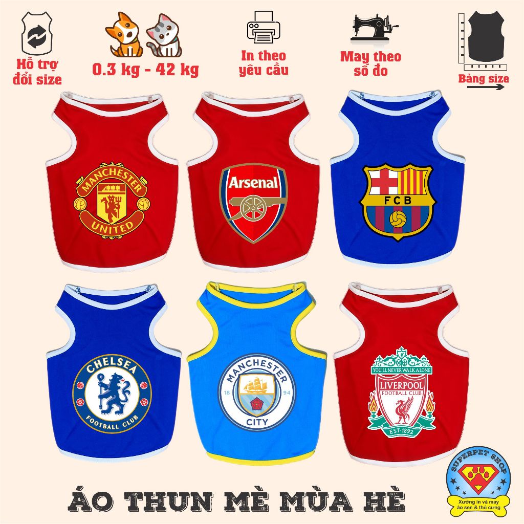 เสื้อสุนัขและแมวฤดูร้อน - FOOTBALL CLUB LOGO - SLEEVELESS IN ALL COLORS - Superpet Shop