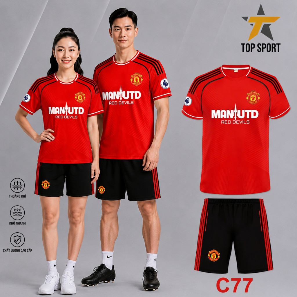 ชุดฟุตบอล ชุดฟุตบอล Matte U RED BLACK คุณภาพสูง Cool Elastic ปักโลโก้