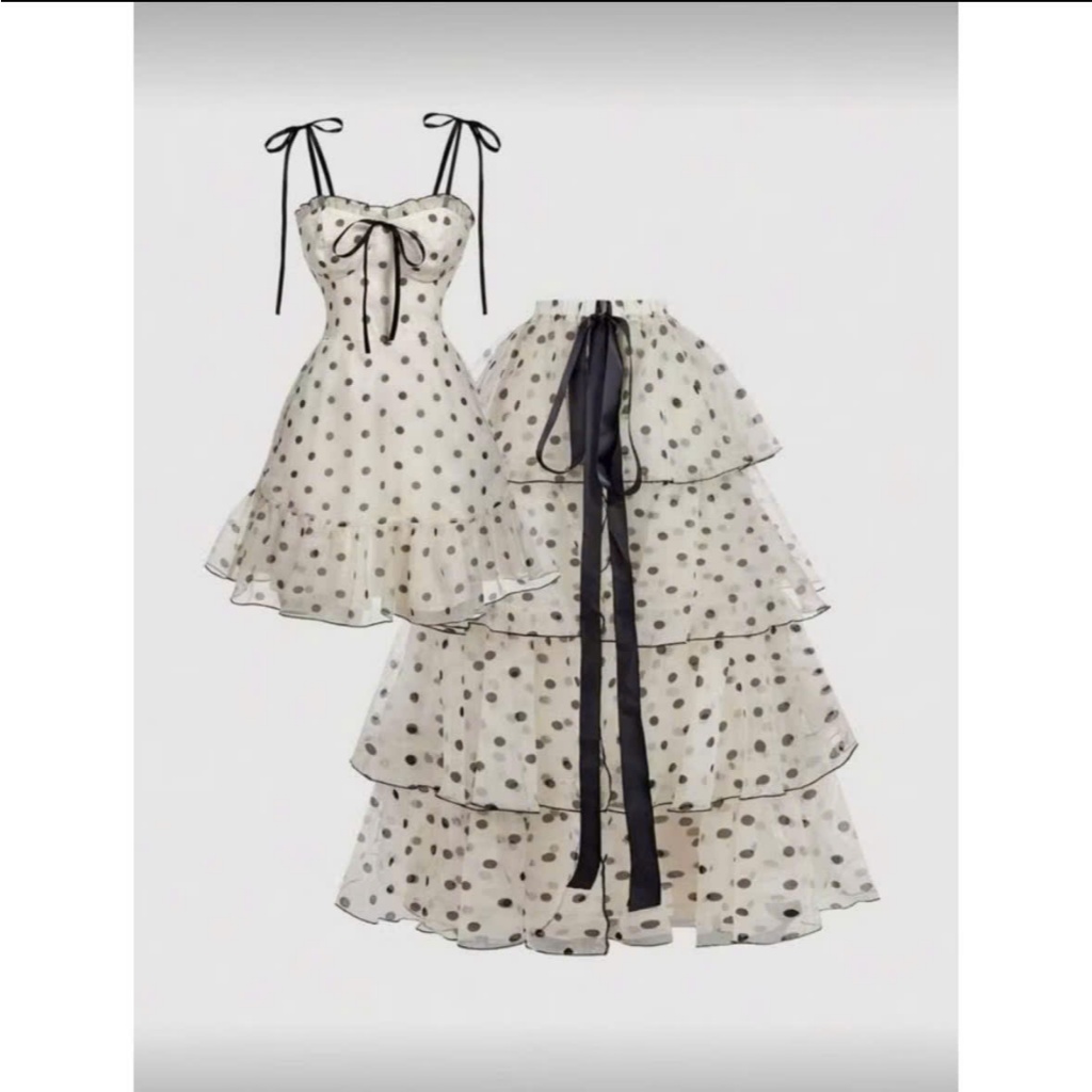 BeChic ชุดชุดชีฟองลายจุด 2 ชิ้น - มินิเดรสพร้อมกระโปรงยีนส์ยาวชั้นที่ถอดออกได้, ชุดปาร์ตี้ชายหาดสตรี