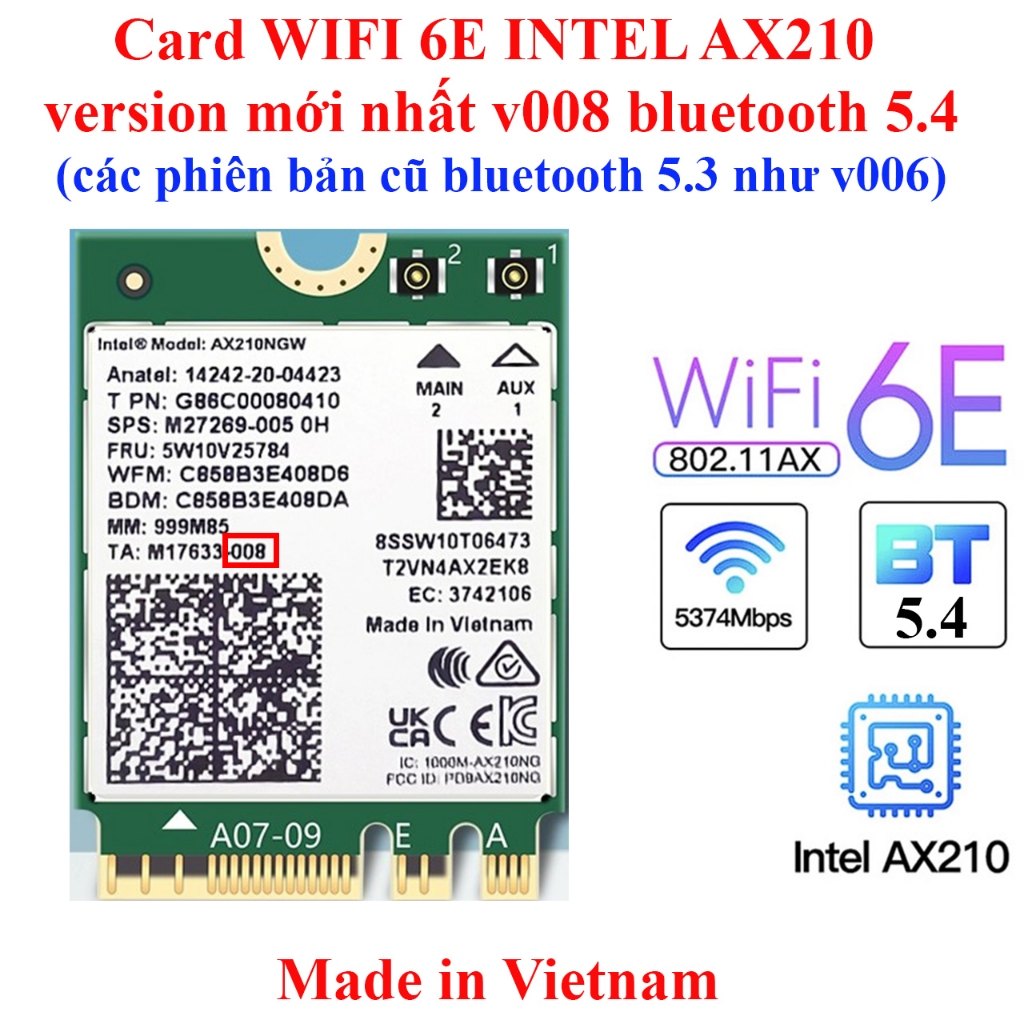 การ์ด WIFI 6E INTEL AX210, Killer AX1675 รุ่นล่าสุด 008, 5374Mbps และ Bluetooth 5.4