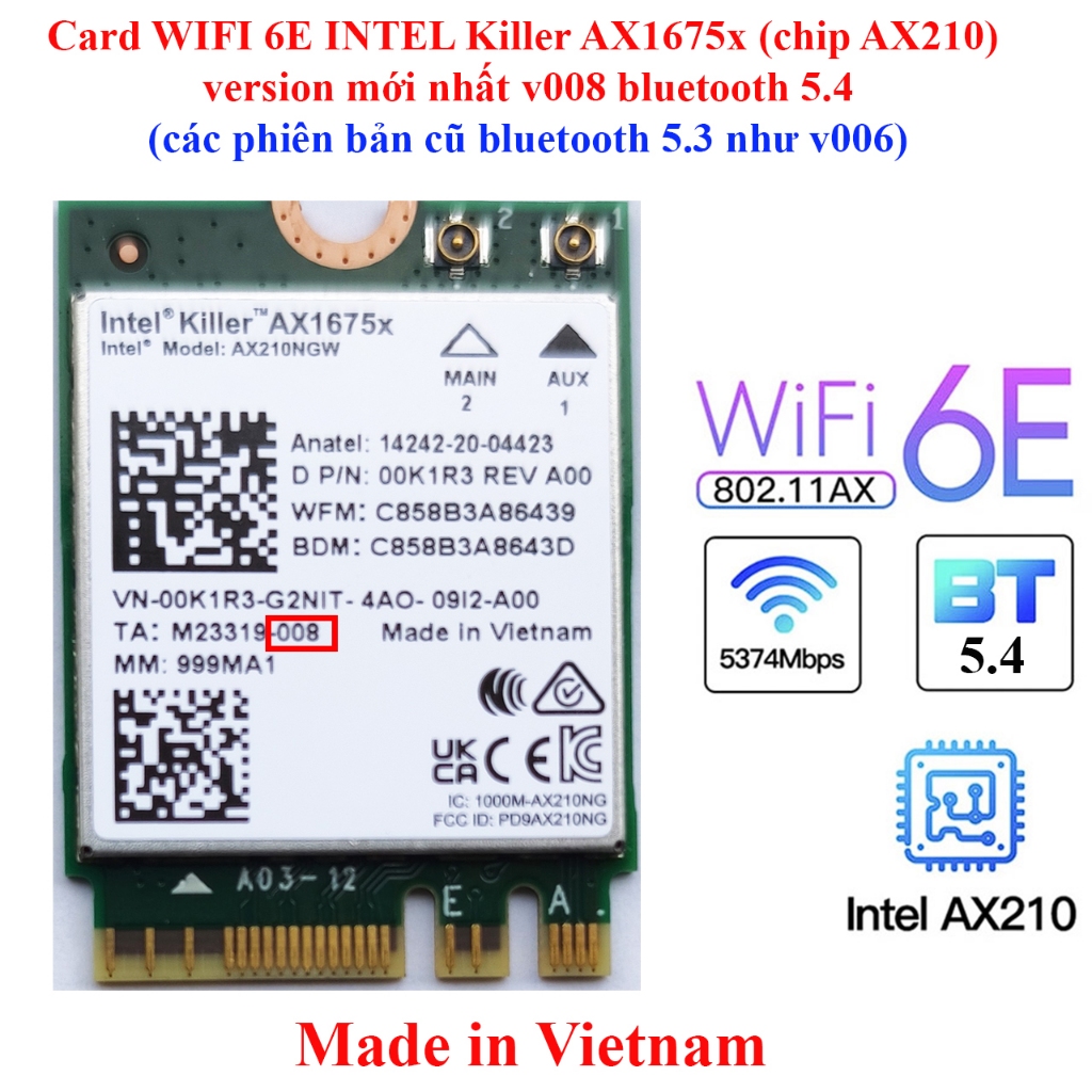 การ์ด WIFI 6E AX210 AX1675, WIFI 7 Intel BE200, Mediatek MT7925 MT7927, Qualcomm QCNCM865